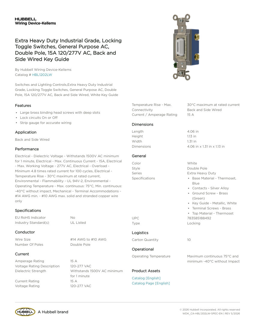 Hubbell Wiring Device-Kellems WDK_CA-HBL1202LW cut sheet — first page