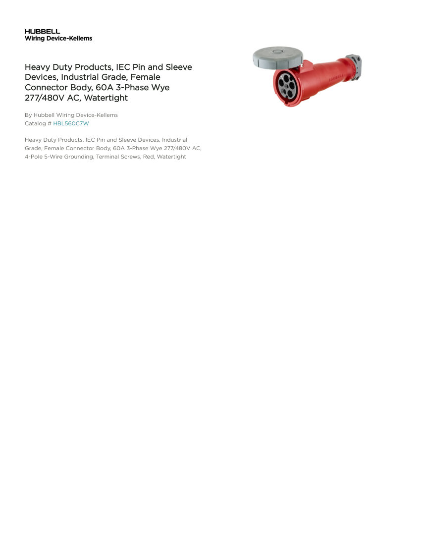 Hubbell Wiring Device-Kellems WDK_CA-HBL560C7W cut sheet — first page