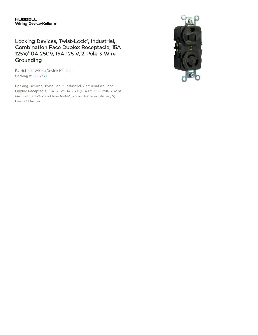 Hubbell Wiring Device-Kellems WDK_CA-HBL7371 cut sheet — first page