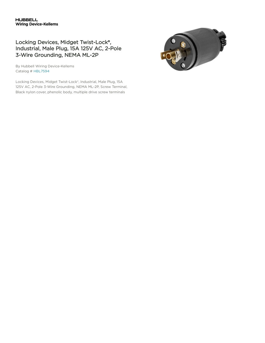Hubbell Wiring Device-Kellems WDK_CA-HBL7594 cut sheet — first page