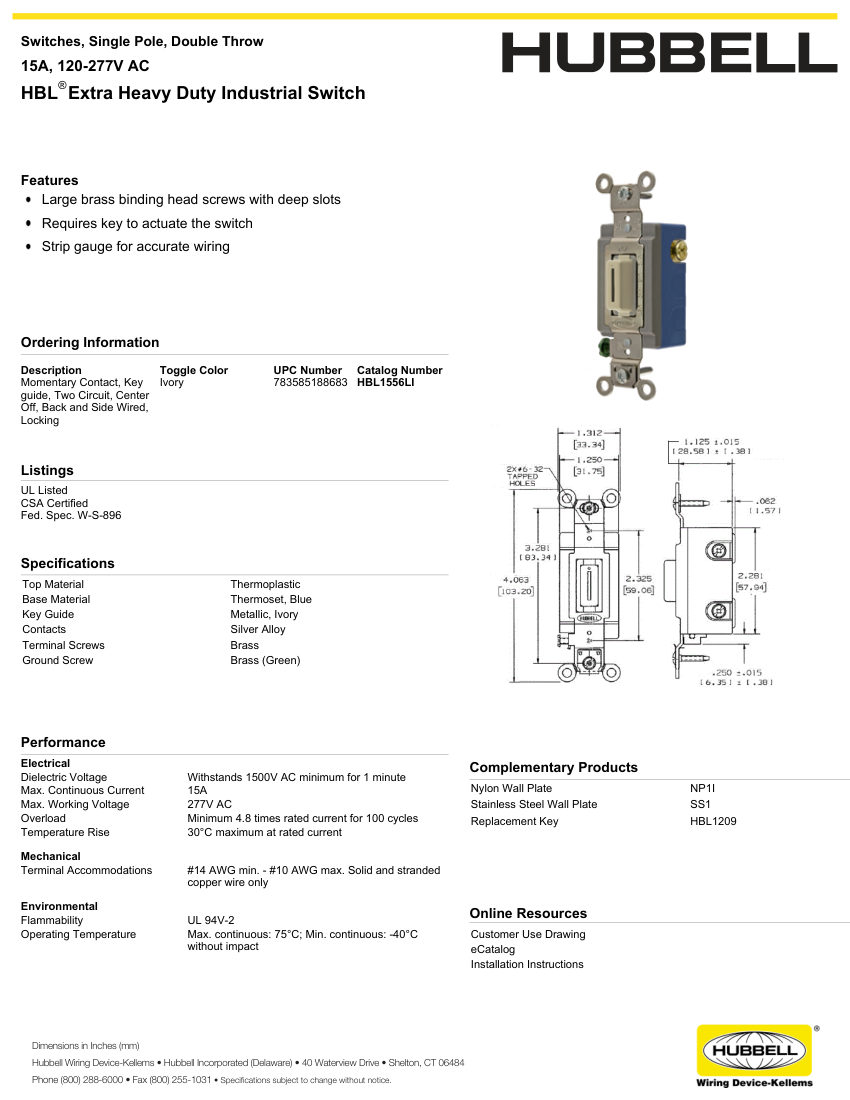 Hubbell Wiring Device-Kellems WIRING_HBL1556LI_spec cut sheet — first page