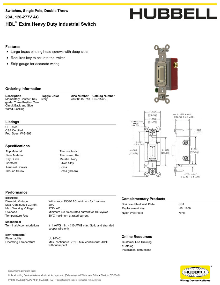 Hubbell Wiring Device-Kellems WIRING_HBL1557LI_spec cut sheet — first page
