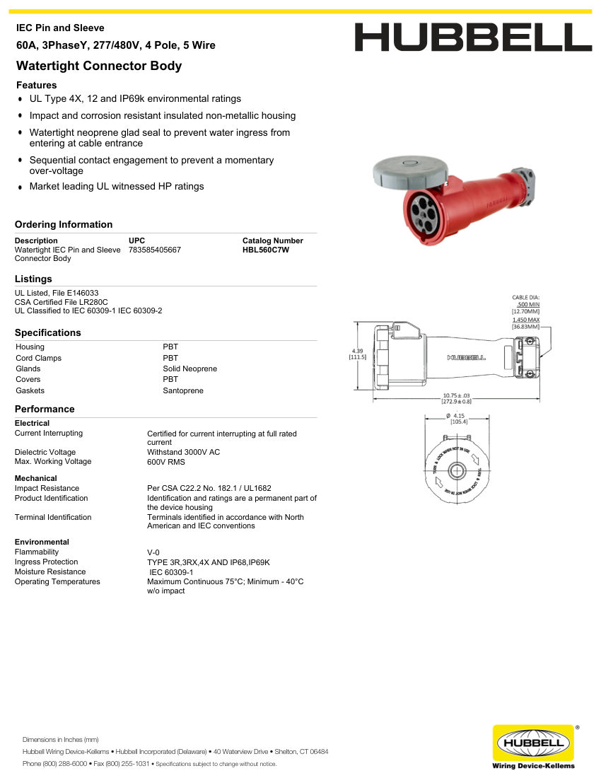 Hubbell Wiring Device-Kellems WIRING_HBL560C7W_spec cut sheet — first page