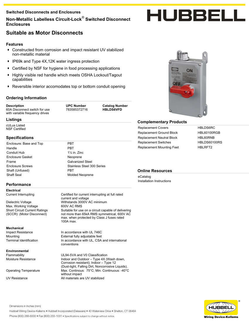 Hubbell Wiring Device-Kellems WIRING_HBLDS6VFD_spec cut sheet — first page