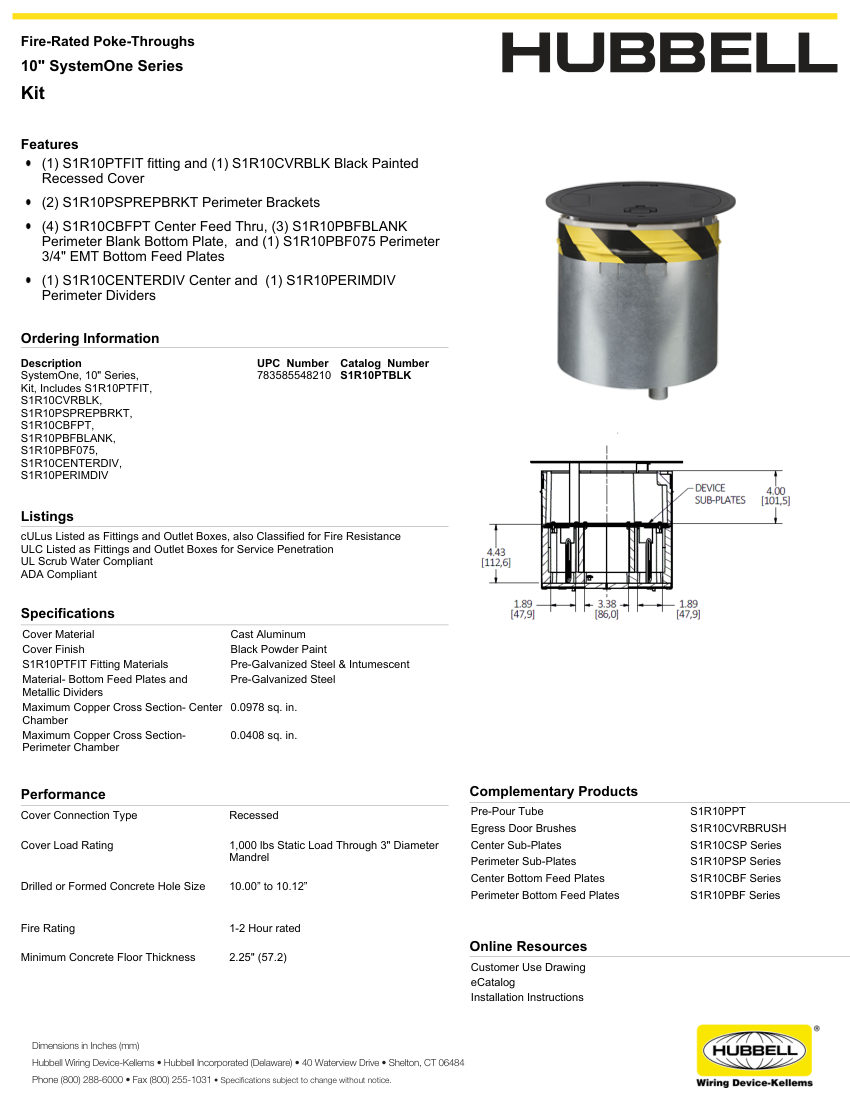 Hubbell Wiring Device-Kellems WIRING_S1R10PTBLK_spec cut sheet — first page
