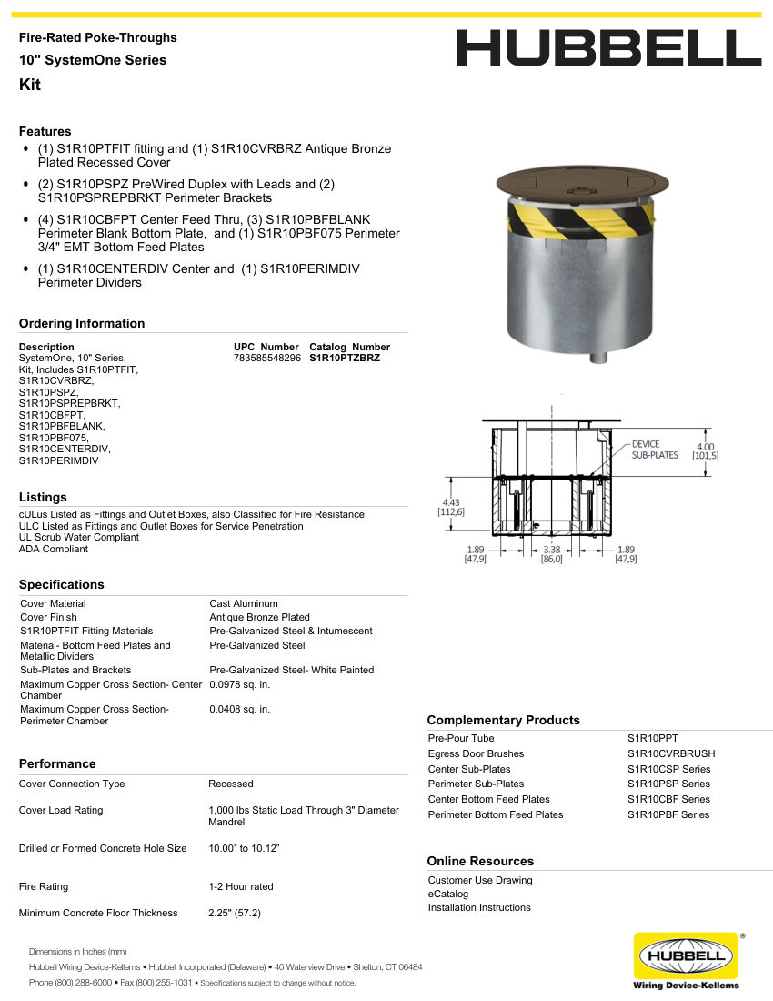 Hubbell Wiring Device-Kellems WIRING_S1R10PTZBRZ_spec cut sheet — first page