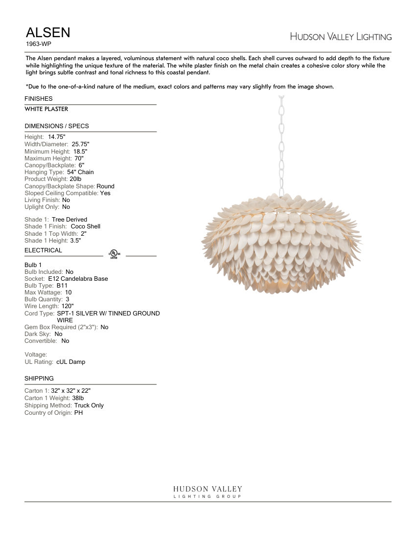 Hudson Valley Lighting 1963-WP cut sheet — first page