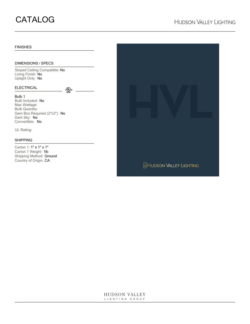 Hudson Valley Lighting MKT-HUDSON-CAT-2025 cut sheet — first page