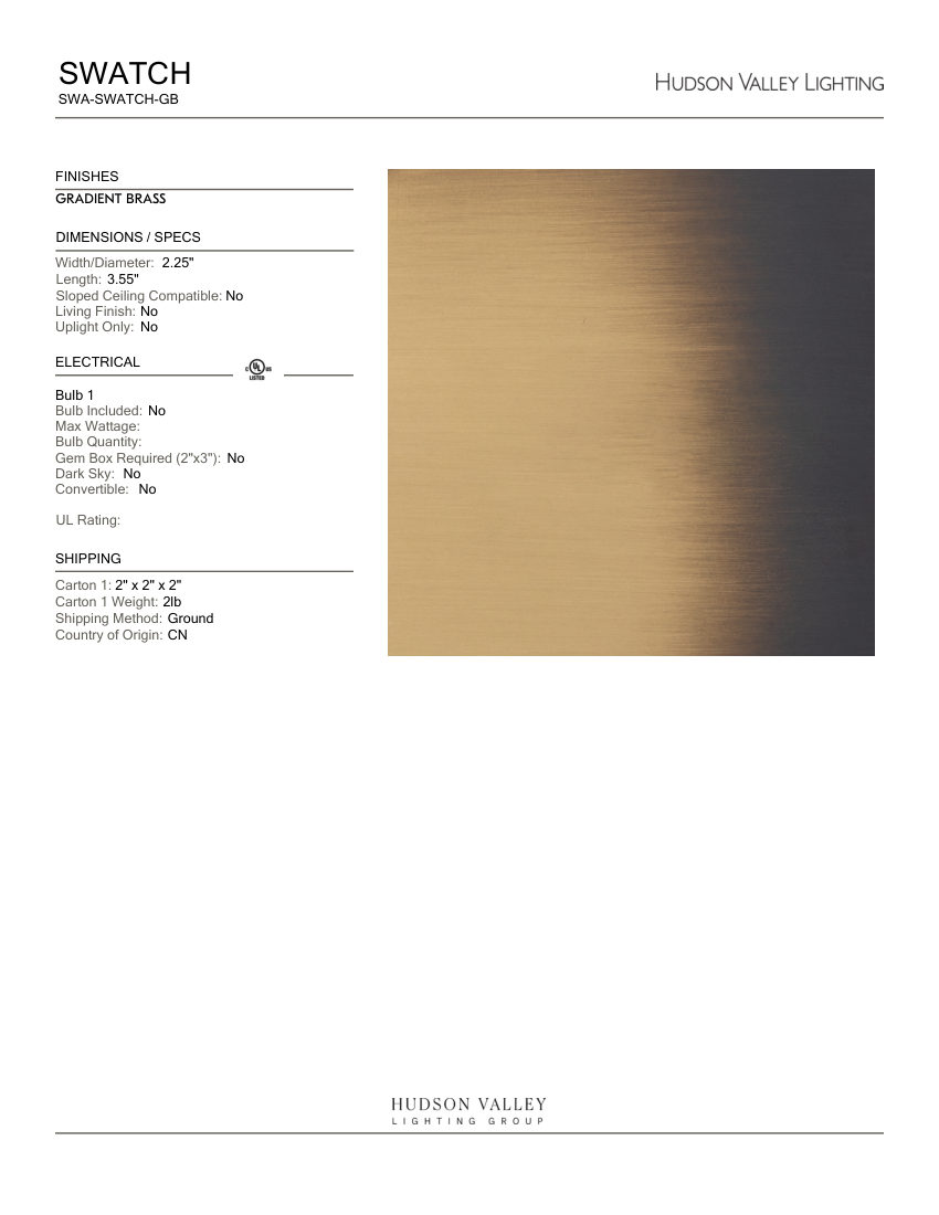 Hudson Valley Lighting SWA-SWATCH-GB cut sheet — first page