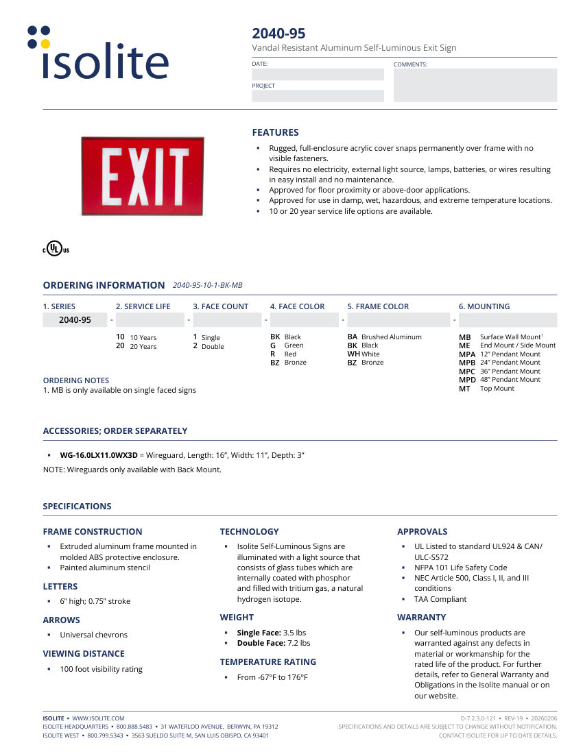 Isolite 2040-95 cut sheet — first page