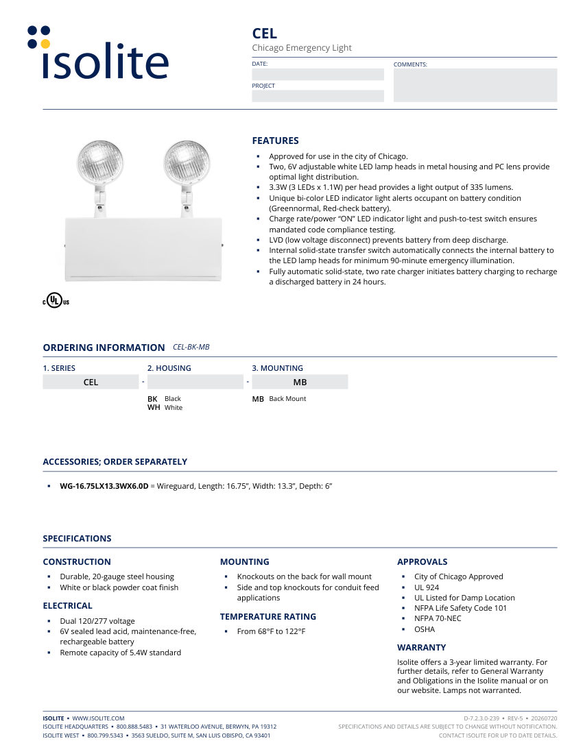 Isolite CEL cut sheet — first page