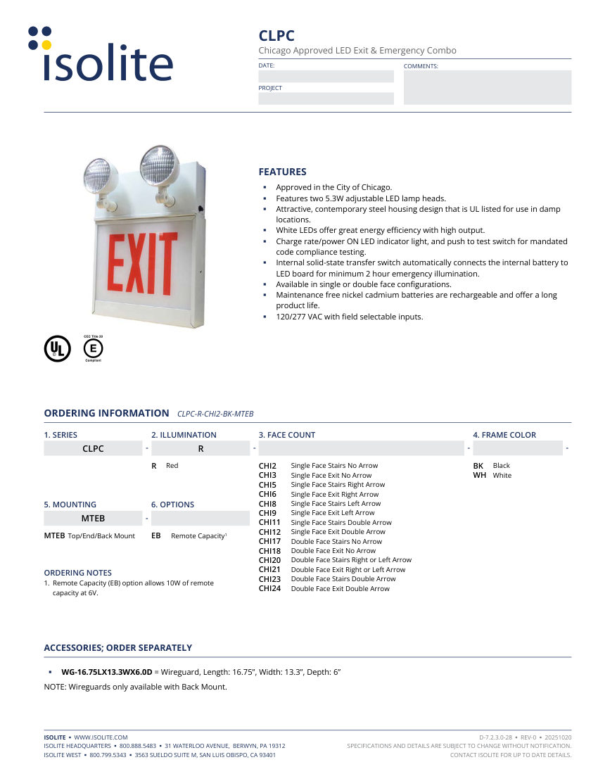 Isolite CLPC cut sheet — first page
