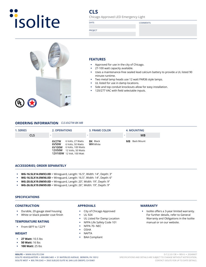Isolite CLS cut sheet — first page