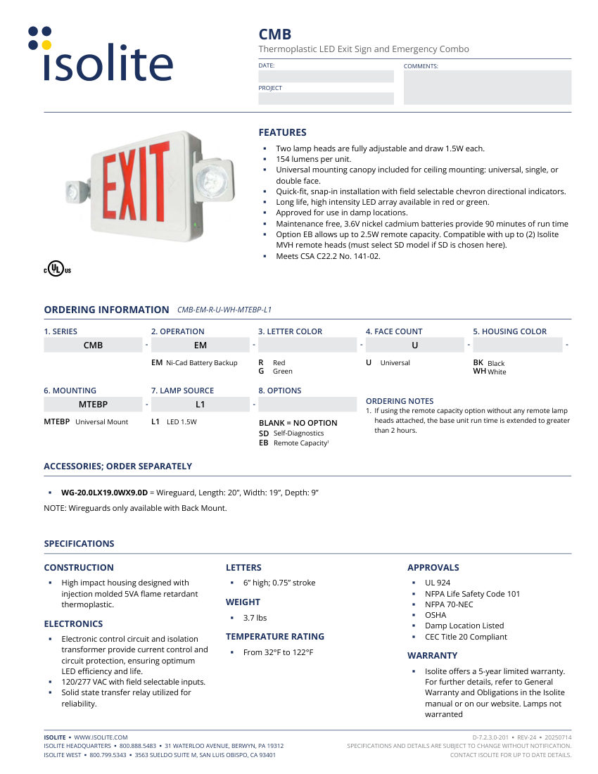 Isolite CMB cut sheet — first page