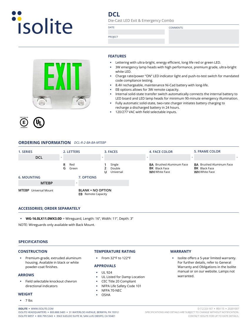 Isolite DCL cut sheet — first page