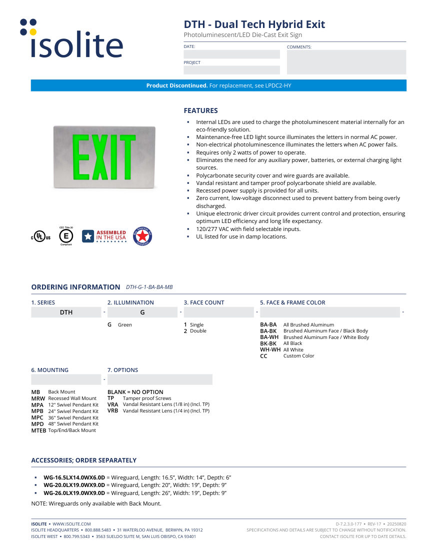 Isolite DTH cut sheet — first page