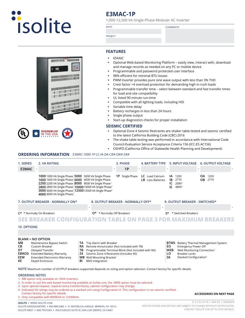Isolite E3MAC-1P cut sheet — first page