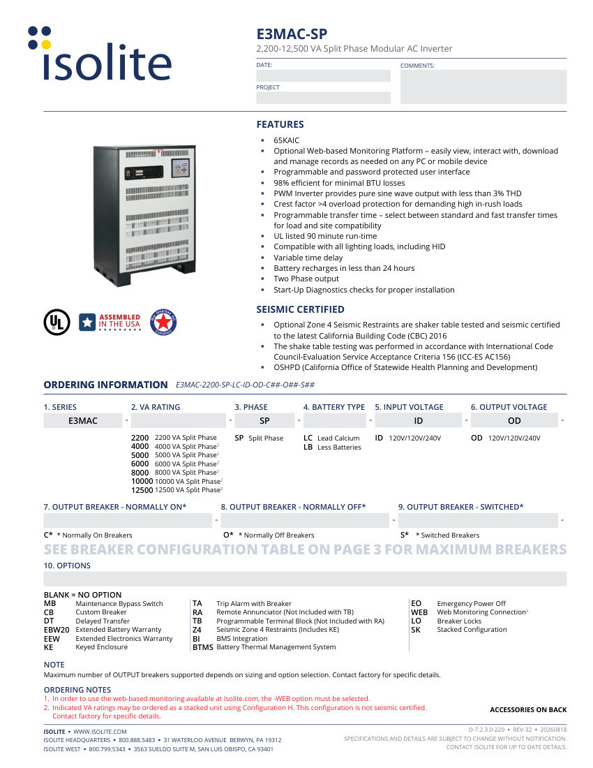 Isolite E3MACSP cut sheet — first page