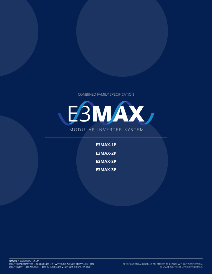 Isolite E3MAX cut sheet — first page