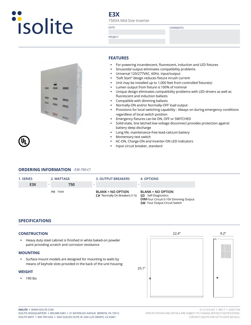 Isolite E3X cut sheet — first page