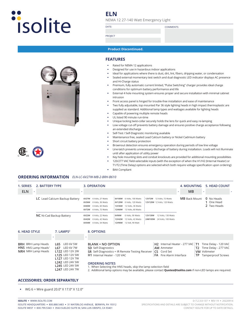 Isolite ELN cut sheet — first page