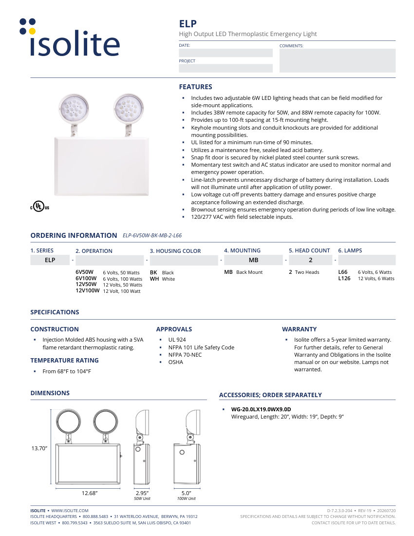 Isolite ELP cut sheet — first page