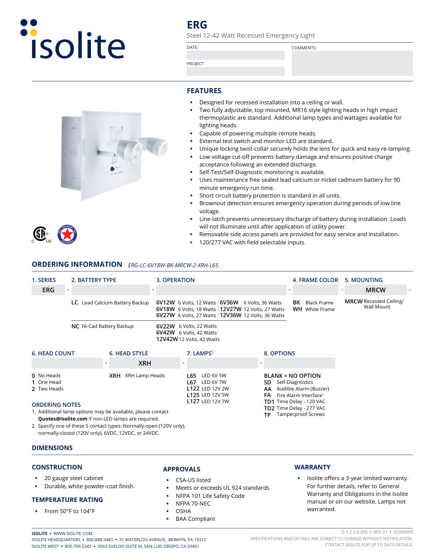 Isolite ERG cut sheet — first page