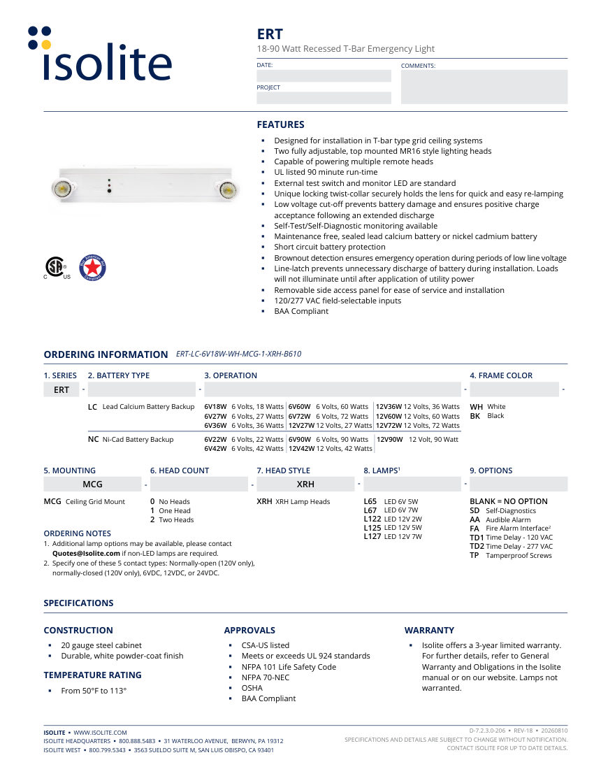 Isolite ERT cut sheet — first page