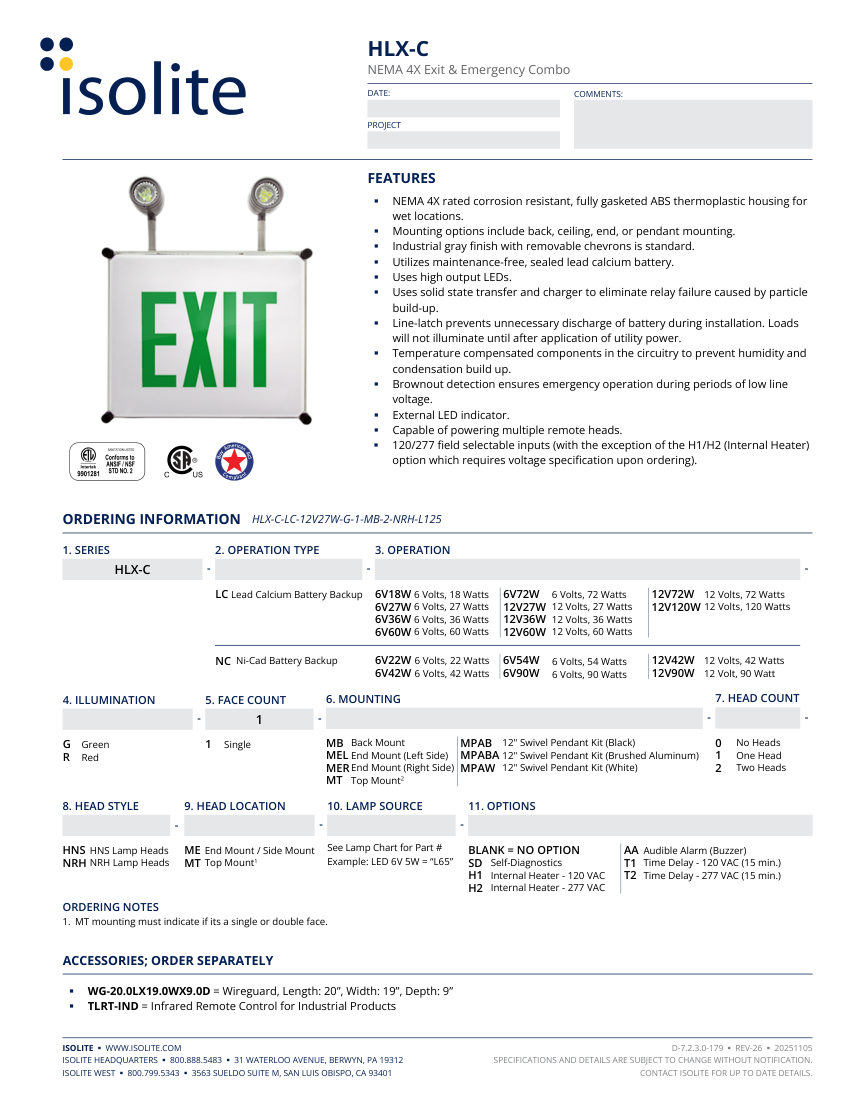 Isolite HLX-C cut sheet — first page