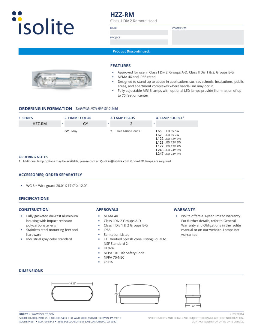 Isolite HZZ-RM cut sheet — first page