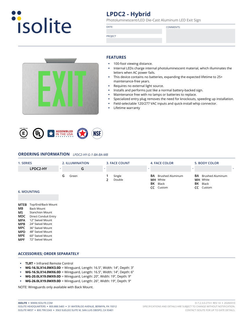 Isolite LPDC2-HY cut sheet — first page