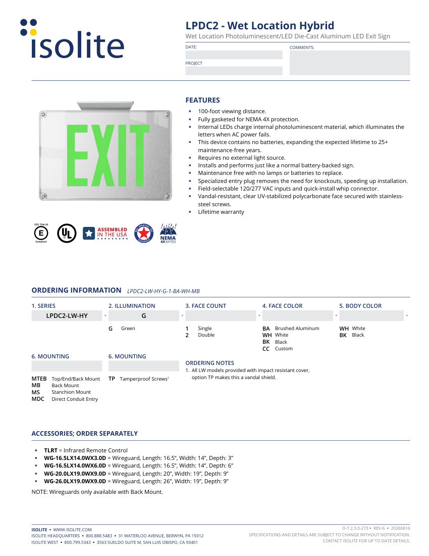 Isolite LPDC2-LW-HY cut sheet — first page