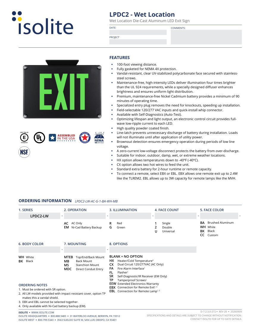 Isolite LPDC2-LW cut sheet — first page