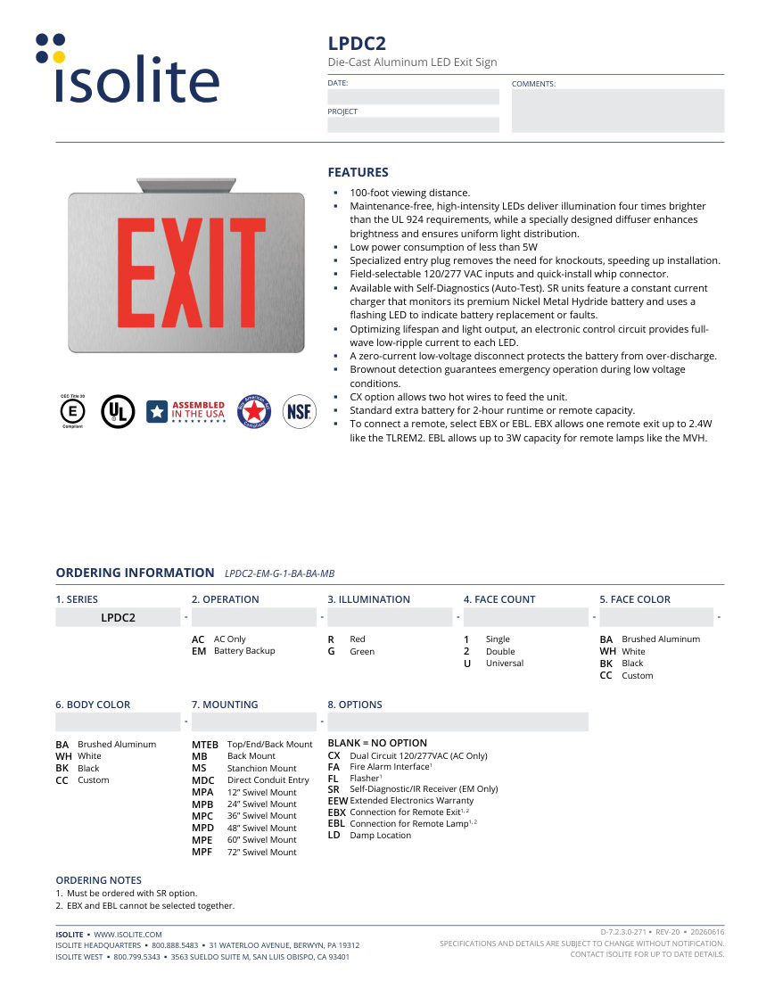 Isolite LPDC2 cut sheet — first page