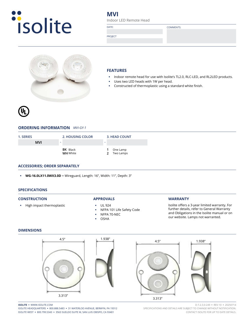 Isolite MVI cut sheet — first page