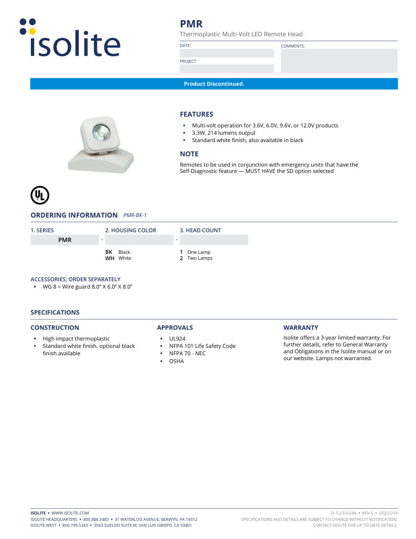 Isolite PMR cut sheet — first page
