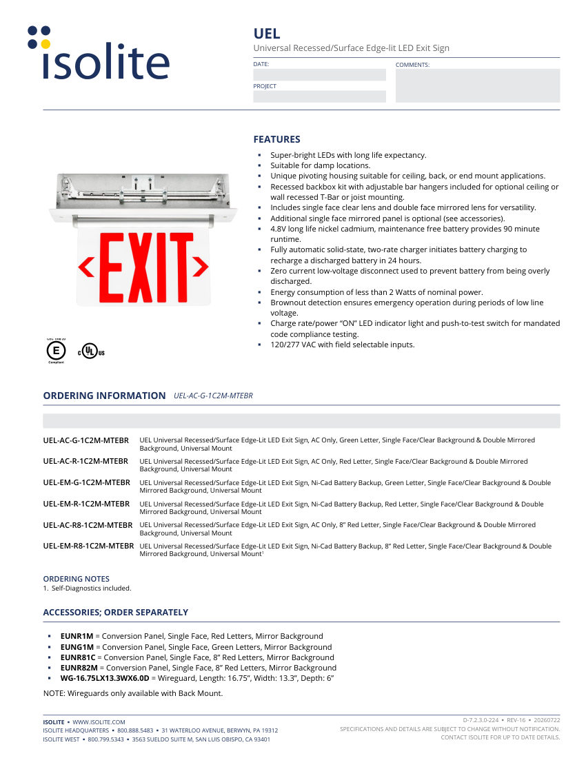 Isolite UEL cut sheet — first page
