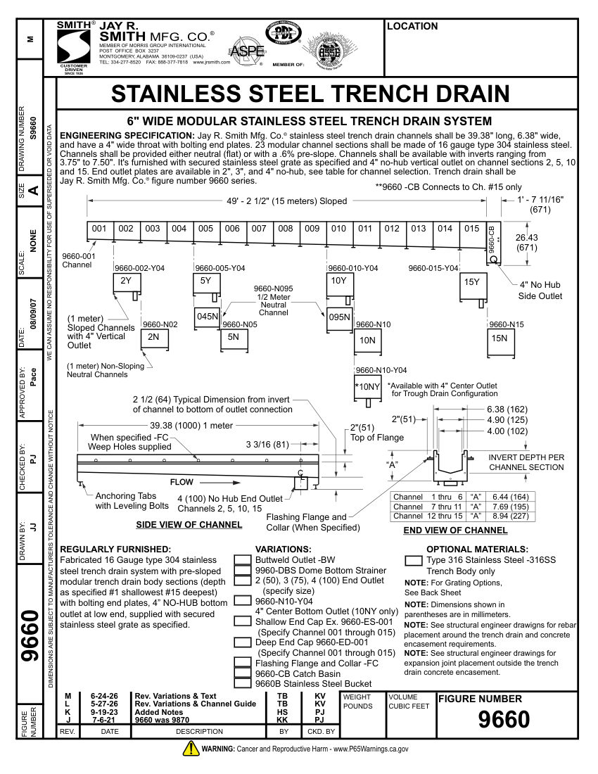 Jay R. Smith 9660 Drainage System Submittal - Jay R. Smith Mfg. Co. cut sheet — first page