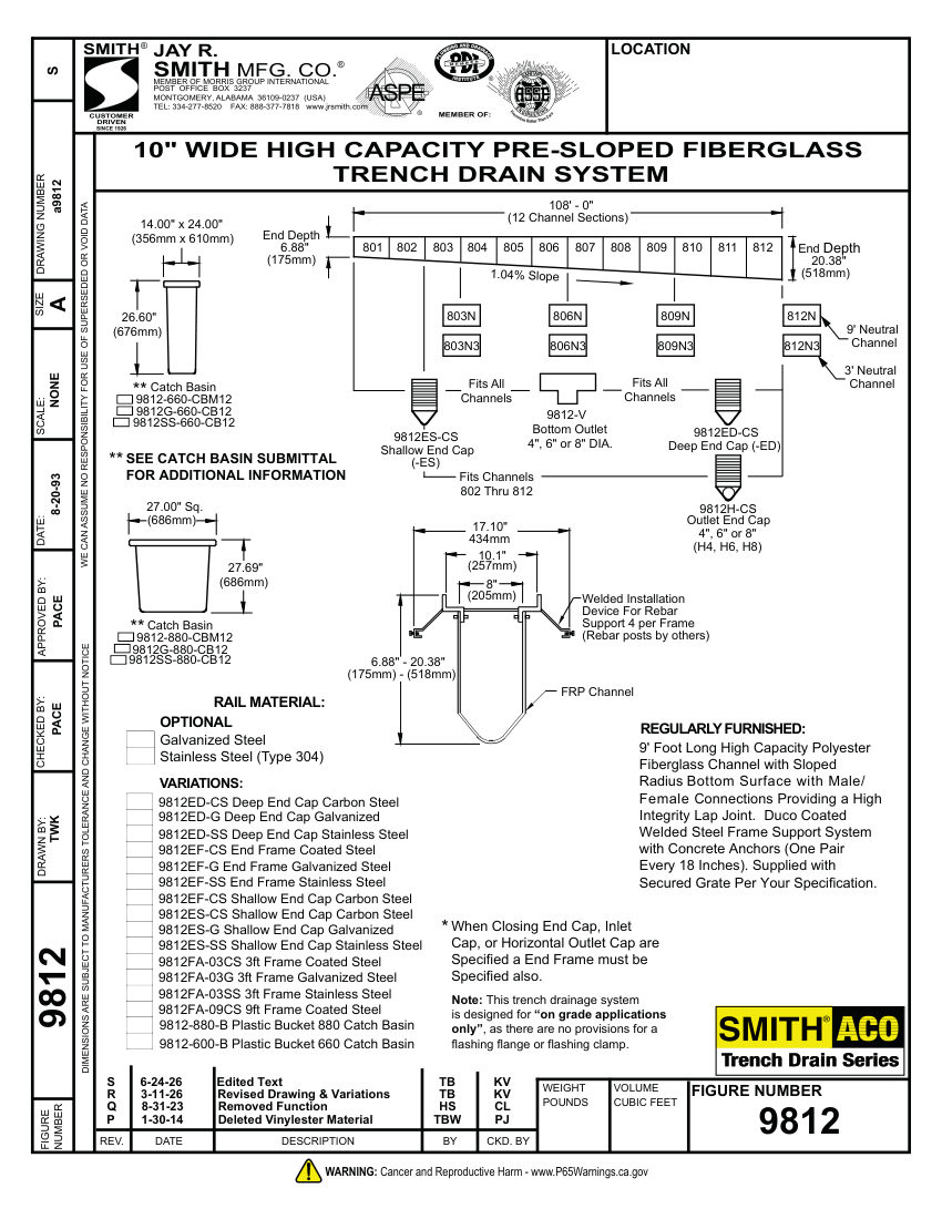 Jay R. Smith 9812 Drainage System Submittal - Jay R. Smith Mfg. Co. cut sheet — first page