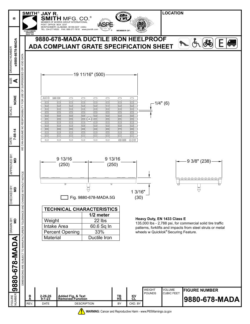 Jay R. Smith 9880-678-MADA Grate Submittal - Jay R. Smith Mfg. Co. cut sheet — first page