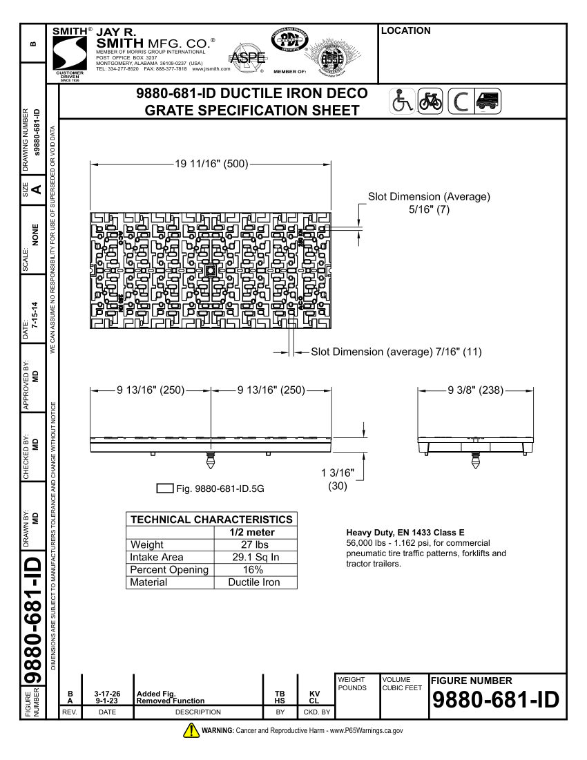Jay R. Smith 9880-681-ID Grate Submittal - Jay R. Smith Mfg. Co. cut sheet — first page