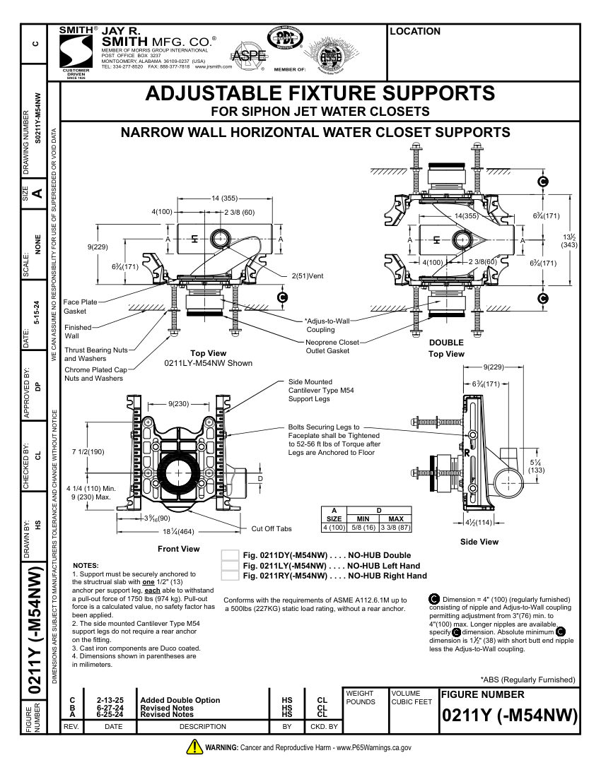 Jay R. Smith Jay R. Smith Adjustable Fixture Supports for Siphon Jet Wate cut sheet — first page