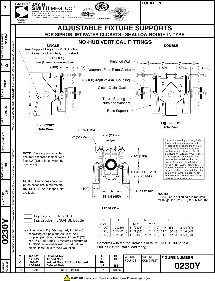 Jay R. Smith Jay R. Smith Vertical Fittings for Shallow Rough-In Type for cut sheet — first page
