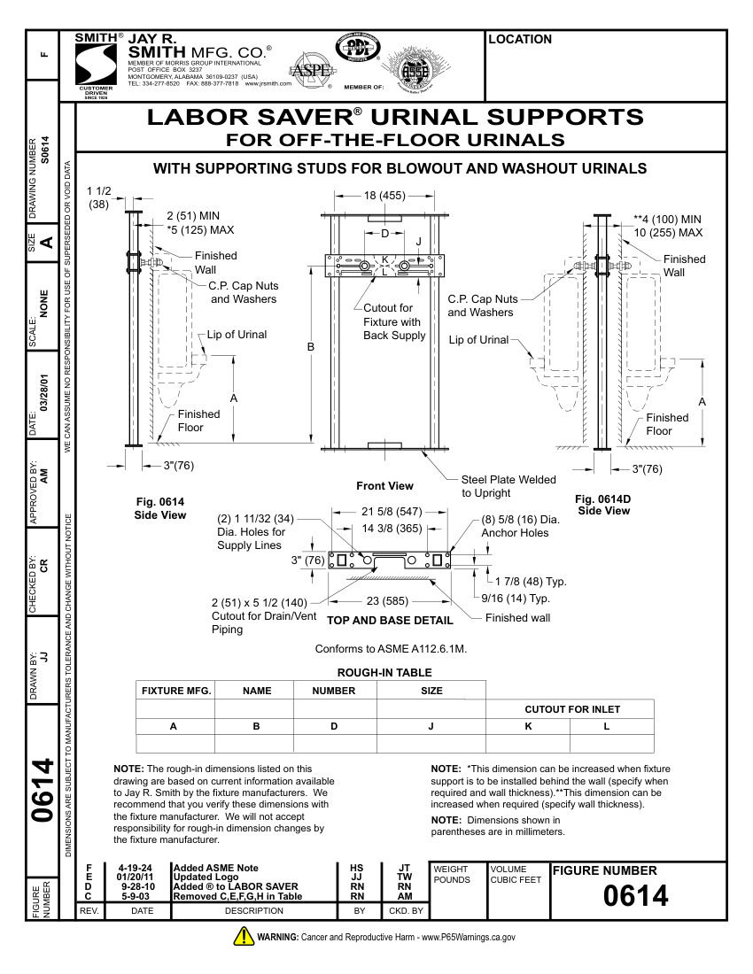 Jay R. Smith 0614 Support - Jay R. Smith Mfg. Co. cut sheet — first page