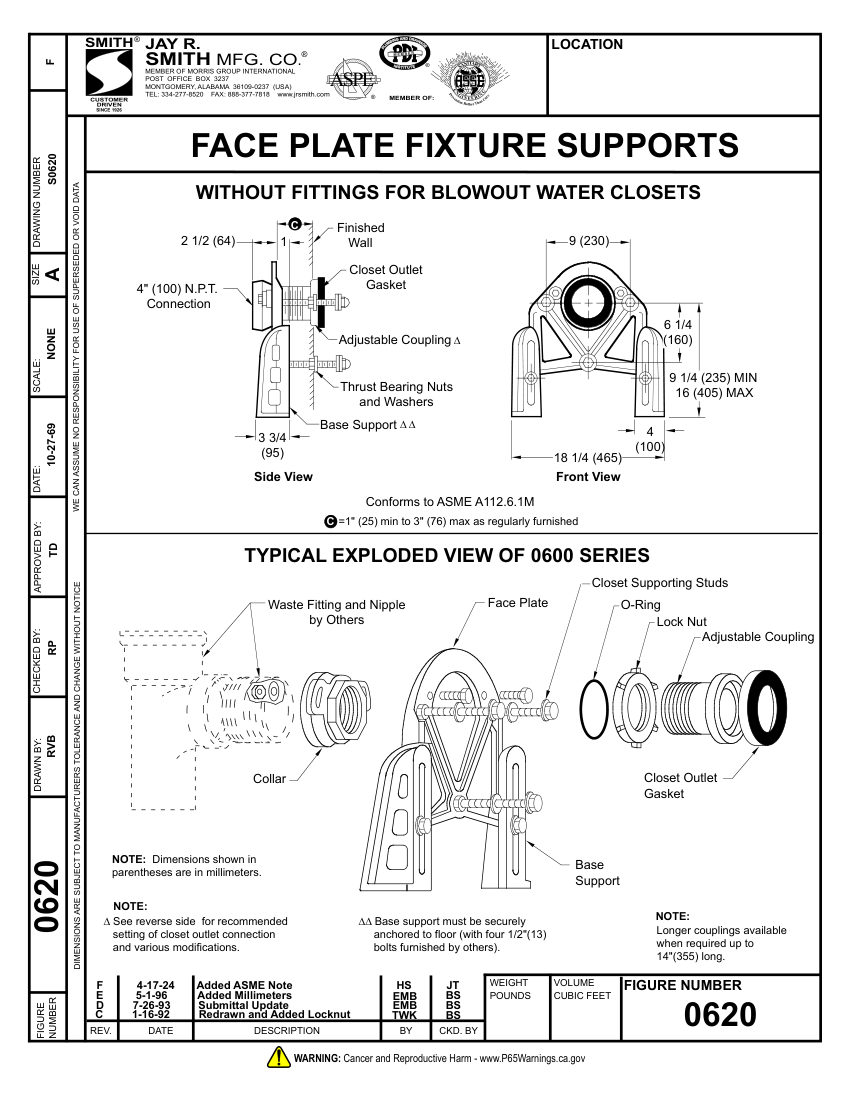 Jay R. Smith 0620 Support - Jay R. Smith Mfg. Co. cut sheet — first page