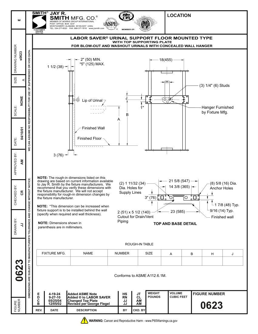 Jay R. Smith 0623 Support - Jay R. Smith Mfg. Co. cut sheet — first page