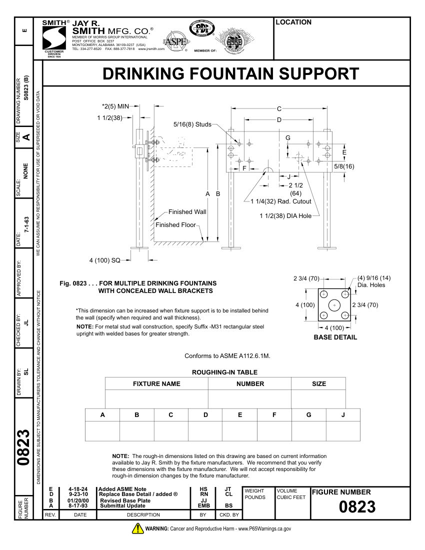 Jay R. Smith 0823 Support - Jay R. Smith Mfg. Co. cut sheet — first page