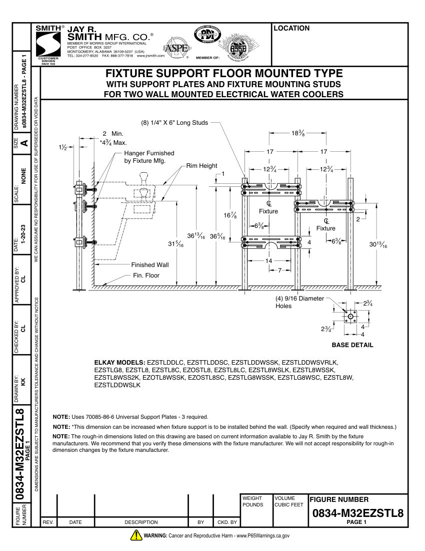 Jay R. Smith 0834-M32EZSTL8 Support - Jay R. Smith Mfg. C cut sheet — first page