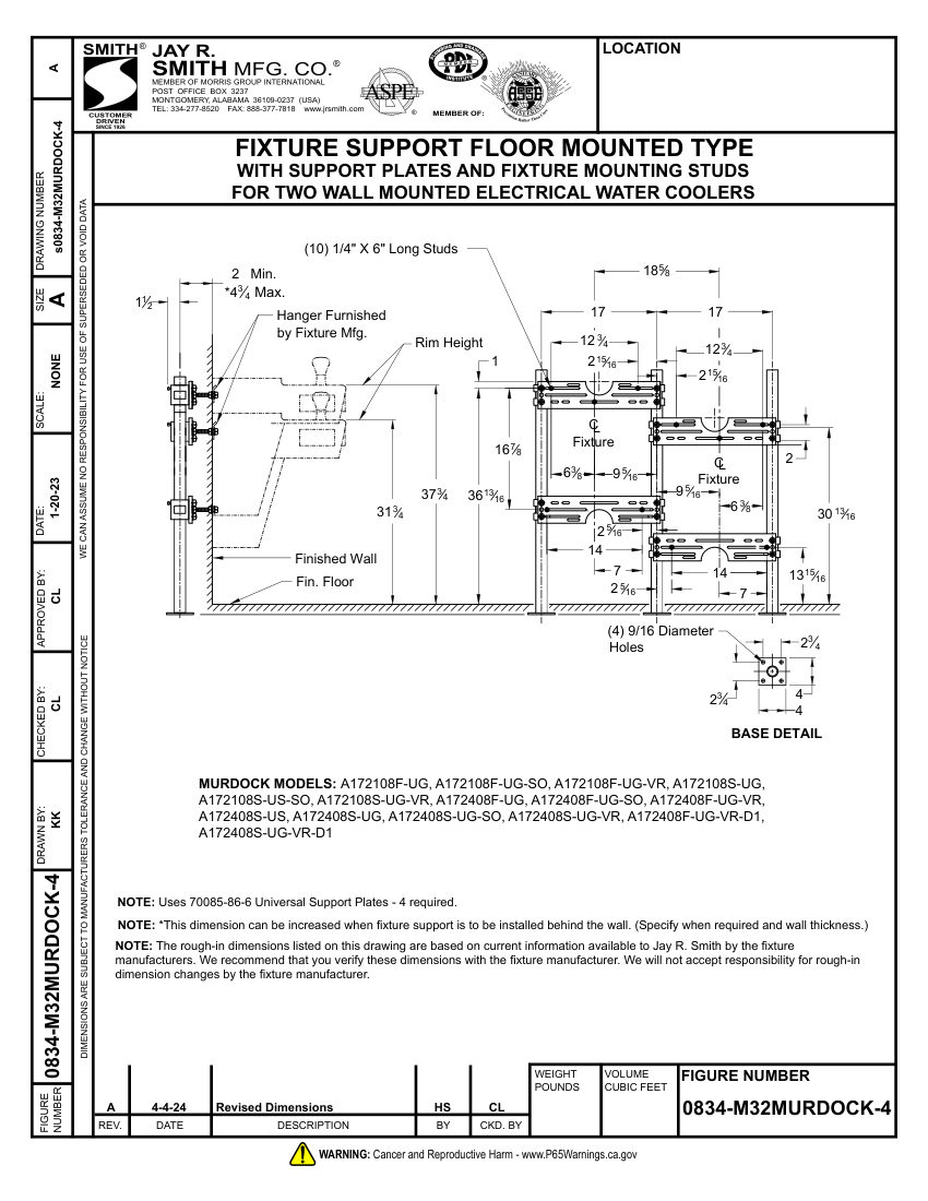 Jay R. Smith 0834-M32MURDOCK-4 Support cut sheet — first page