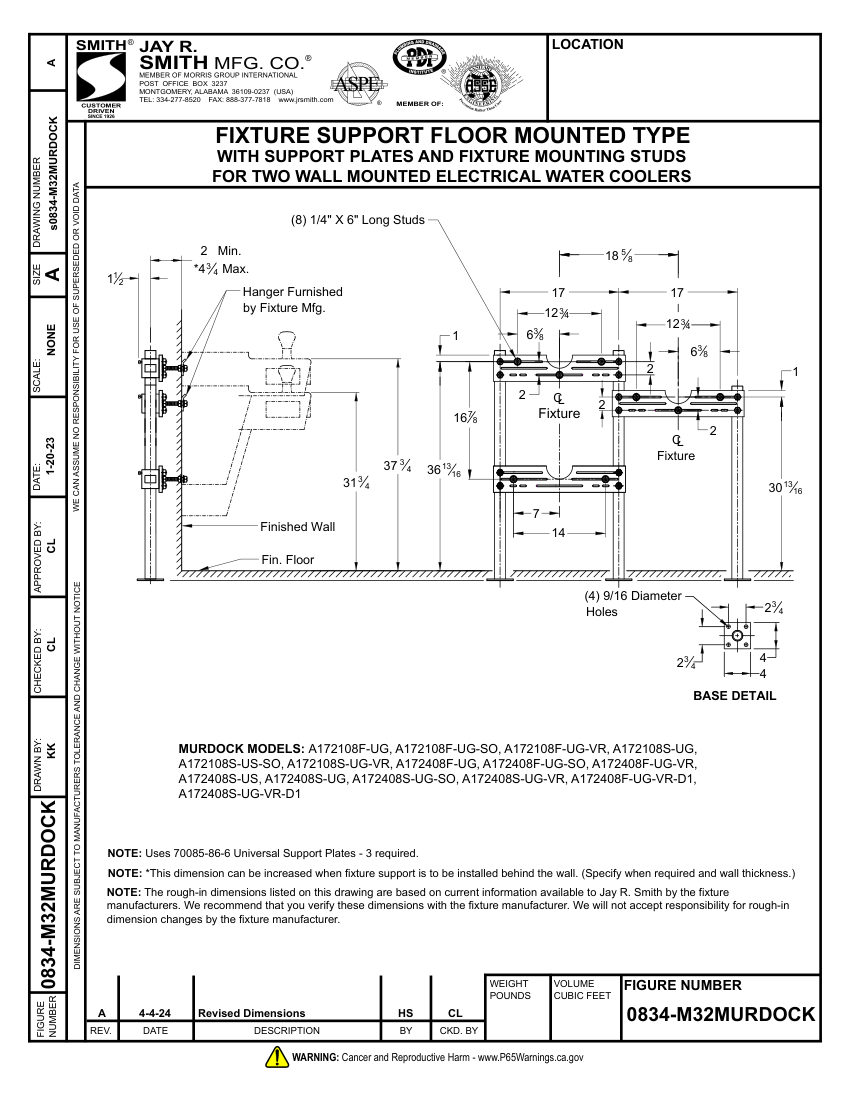 Jay R. Smith 0834-M32MURDOCK Support cut sheet — first page